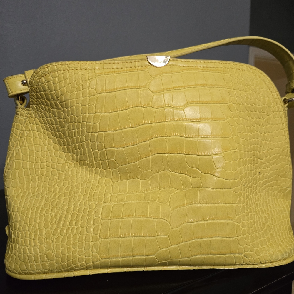 JustFab Yellow Crocodile Embossed Shoulder Bag